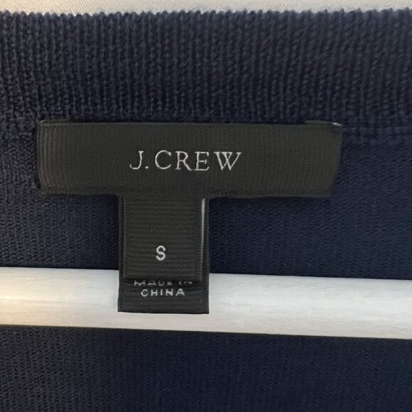 J. Crew Women’s Merino Wool V Neck Small  Sweater drawstring sleeves Navy Blue - Picture 3 of 11